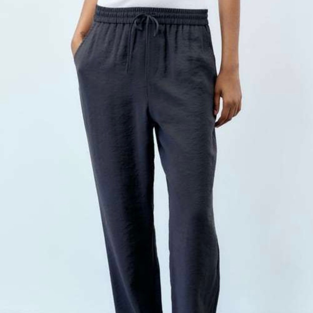 ZARA FLOWY ANKLE PANTS, Black, size XS